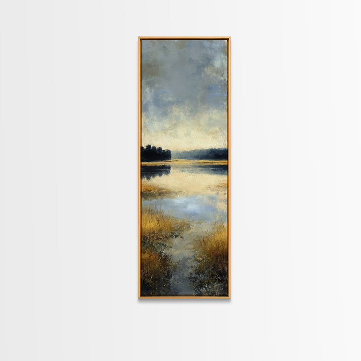 Calming Lake Reflection Framed Canvas Print, Above Bed Art, Japanese Wall Art, Bedroom Decor, Fine Art, Serenity, Neutral Decor, ABA-1x3-71