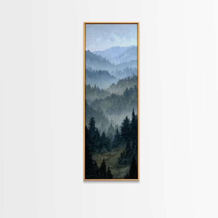 Quiet Forest Ridge Softened by Fog Framed Canvas Print, Above Bed Art, Bedroom Wall Decor, Bedroom Decor, Fine Art, Serenity, ABA-1x3-74