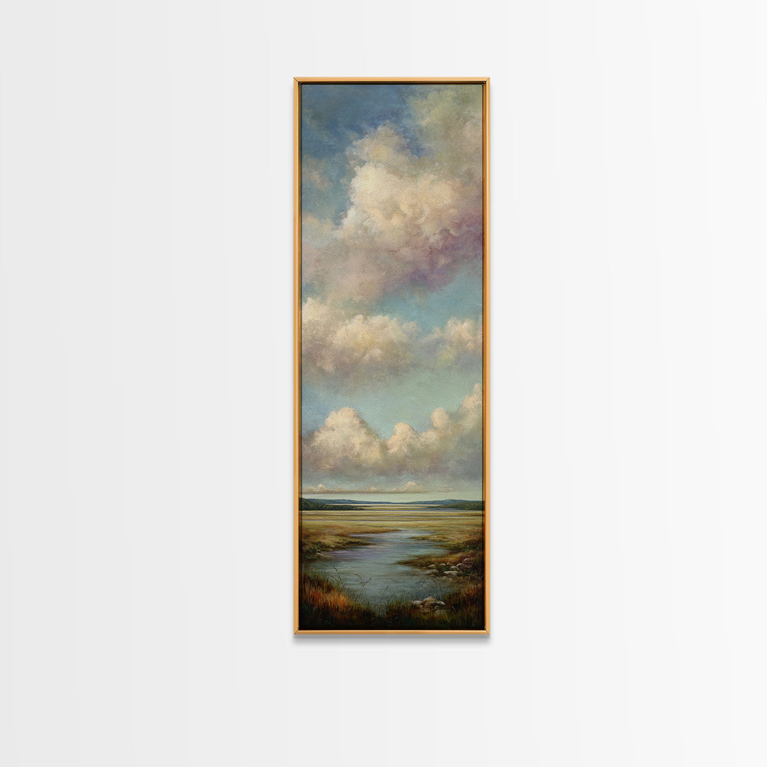 Tranquil Cloudscape with Blush Undertones Canvas Print, Above Bed Art, Japanese Wall Art, Bedroom Decor, Fine Art, Serenity, ABA-1x3-89