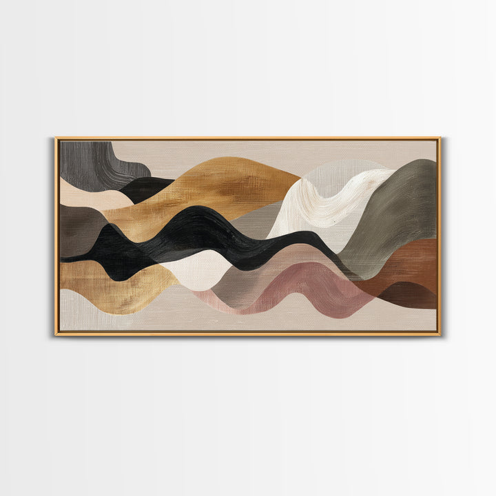 Warm Taupe Abstract Waves Framed Canvas Print, Above Bed Art, Horizontal Wall Art, Bedroom Decor, Abstract Art, Serenity, ABA-2x1-11