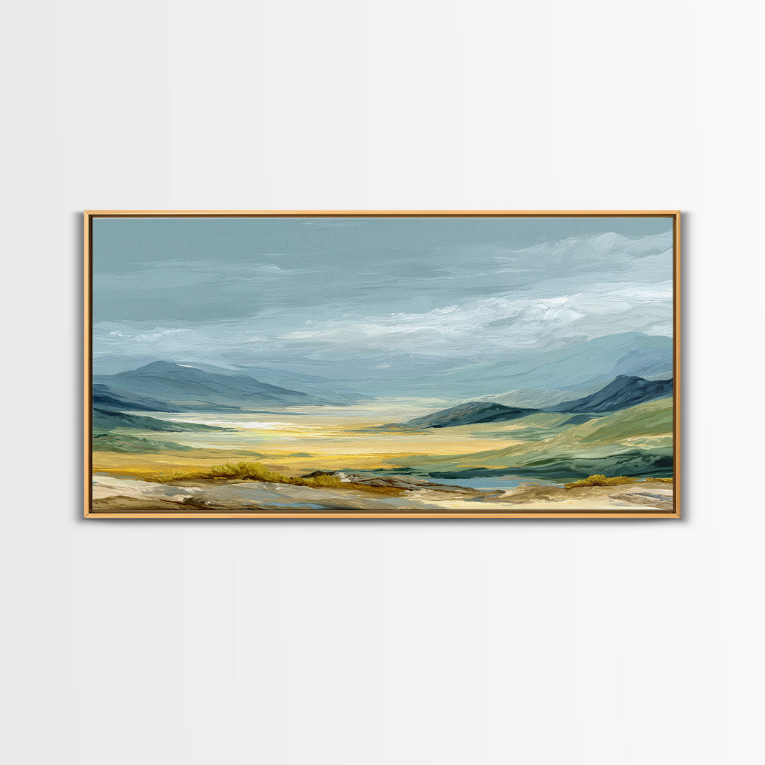 Soft Romantic Landscape Framed Canvas Print, Above Bed Art, Minimalist Decor, Bedroom Decor, Serenity, Textured Wall Art, ABA-2x1-13