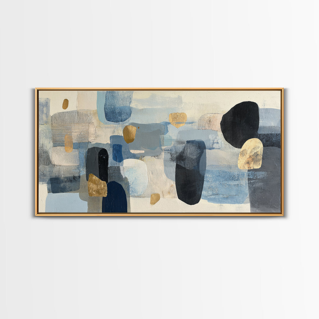 Japandi Ink Shapes Framed Canvas Print, Above Bed Art, Modern Decor, Bedroom Decor, Abstract Art, Serenity, Digital Prints, ABA-2x1-14
