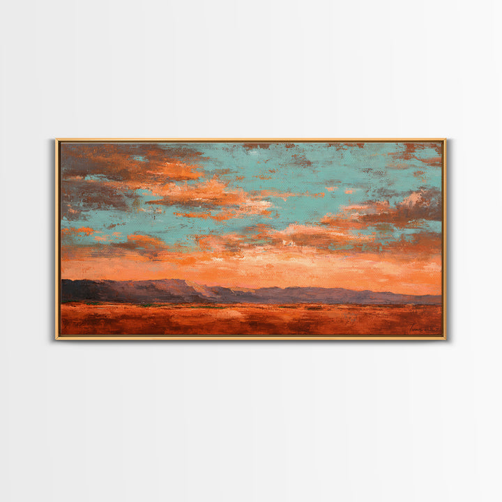 Dreamy Desert Sunset Framed Canvas Print, Above Bed Art, Bedroom Decor, Oil Painting, Serenity, Boho Decor, Western Decor, ABA-2x1-3
