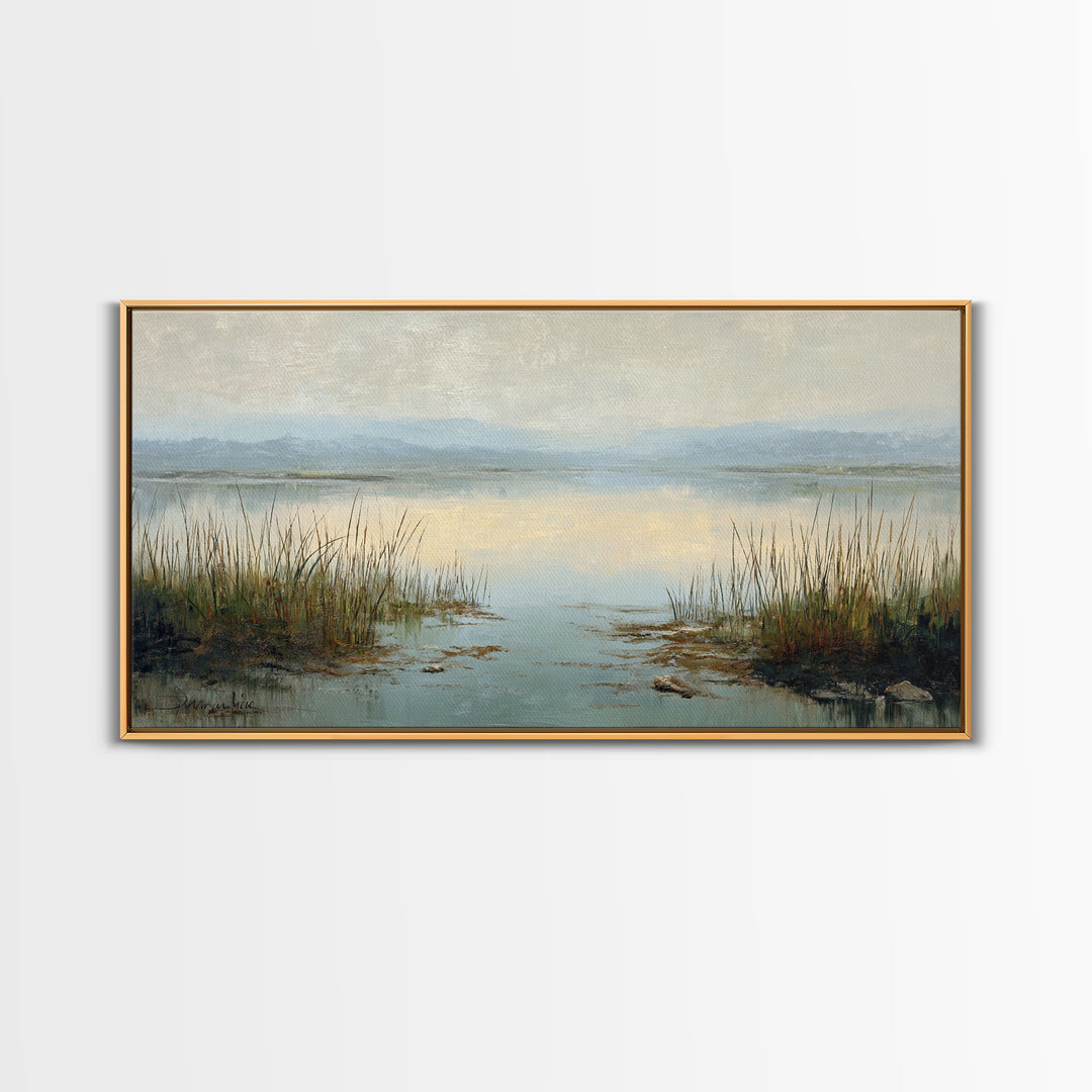 Calming Lake Reflection Canvas Print, Above Bed Art, Large Wall Art, Bedroom Decor, Watercolor Art, Serenity, Japanese Wall Art, ABA-2x1-31