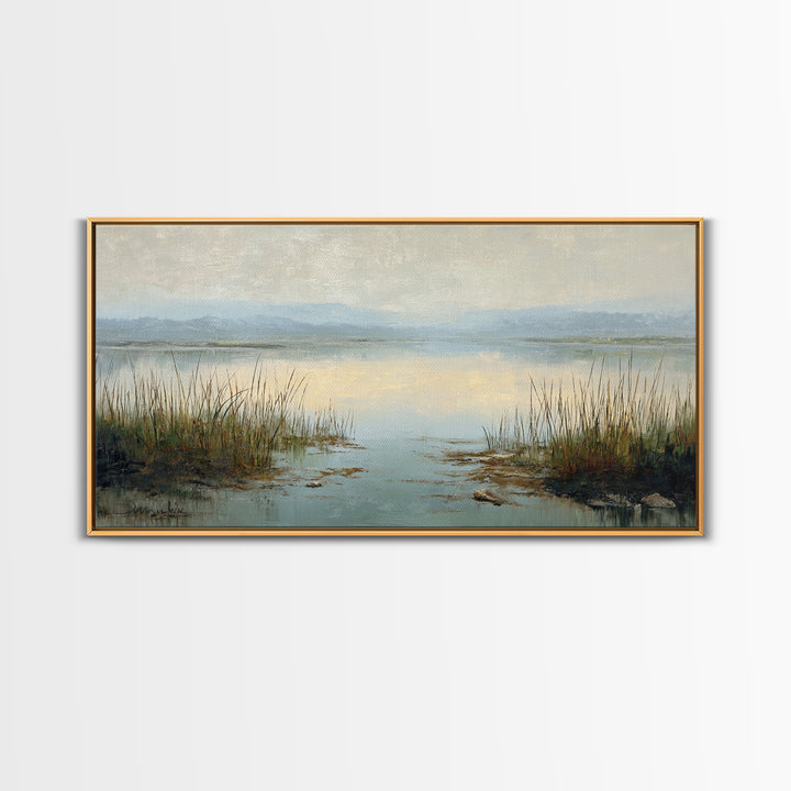 Calming Lake Reflection Canvas Print, Above Bed Art, Large Wall Art, Bedroom Decor, Watercolor Art, Serenity, Japanese Wall Art, ABA-2x1-31