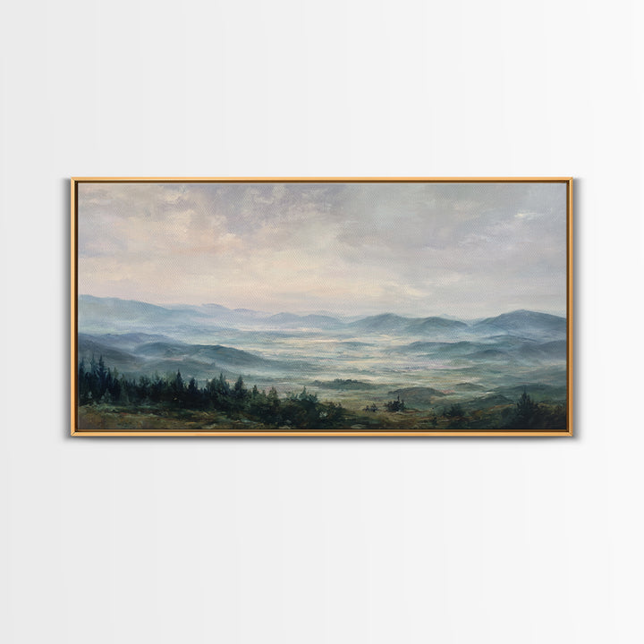 Soft Romantic Landscape Framed Canvas Print, Above Bed Art, Minimalist Decor, Bedroom Decor, Serenity, Textured Wall Art, ABA-2x1-37