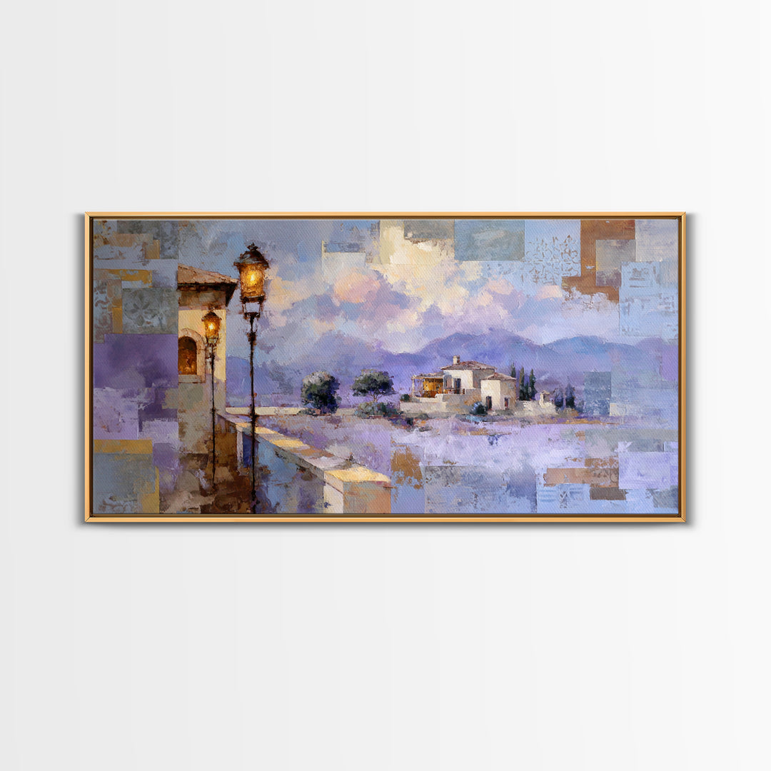 Oversized Lavender Field Canvas Print, Above Bed Art, Bedroom Decor, Oil Painting, Serenity, Whimsical Decor, ABA-2x1-39