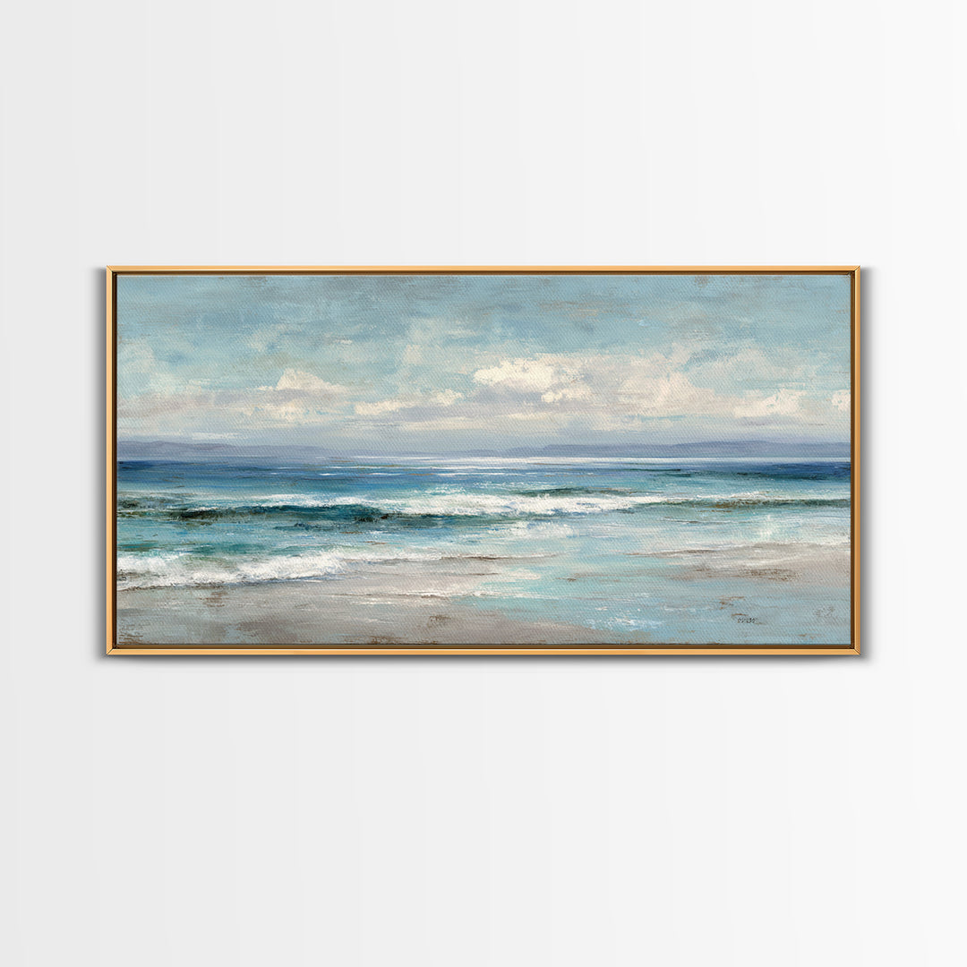 Quiet Moon over a Calm Ocean Horizon Canvas Print, Above Bed Art, Textured Wall Art, Bedroom Decor, Fine Art, Serenity, ABA-2x1-47