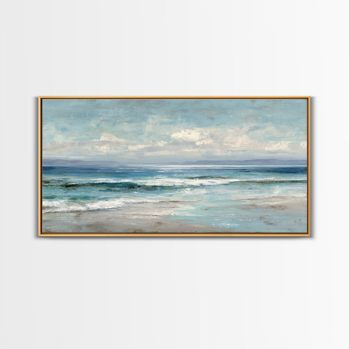 Quiet Moon over a Calm Ocean Horizon Canvas Print, Above Bed Art, Textured Wall Art, Bedroom Decor, Fine Art, Serenity, ABA-2x1-47