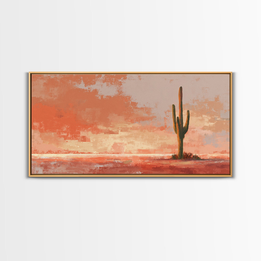 Dreamy Desert Sunset Framed Canvas Print, Above Bed Art, Bedroom Decor, Watercolor Art, Serenity, Living Room Wall Art, ABA-2x1-51
