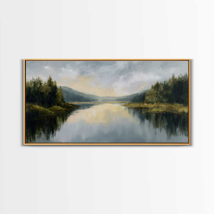 Calming Lake Reflection Framed Canvas Print, Above Bed Art, Apartment Decor, Bedroom Decor, Serenity, Photography Prints, ABA-2x1-55