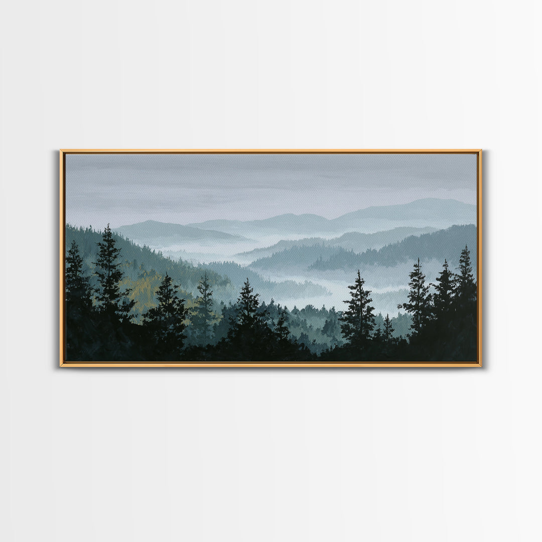 Quiet Forest Ridge Softened by Fog Canvas Print, Above Bed Art, Wall Art, Bedroom Decor, Fine Art, Serenity, Digital Print, ABA-2x1-58