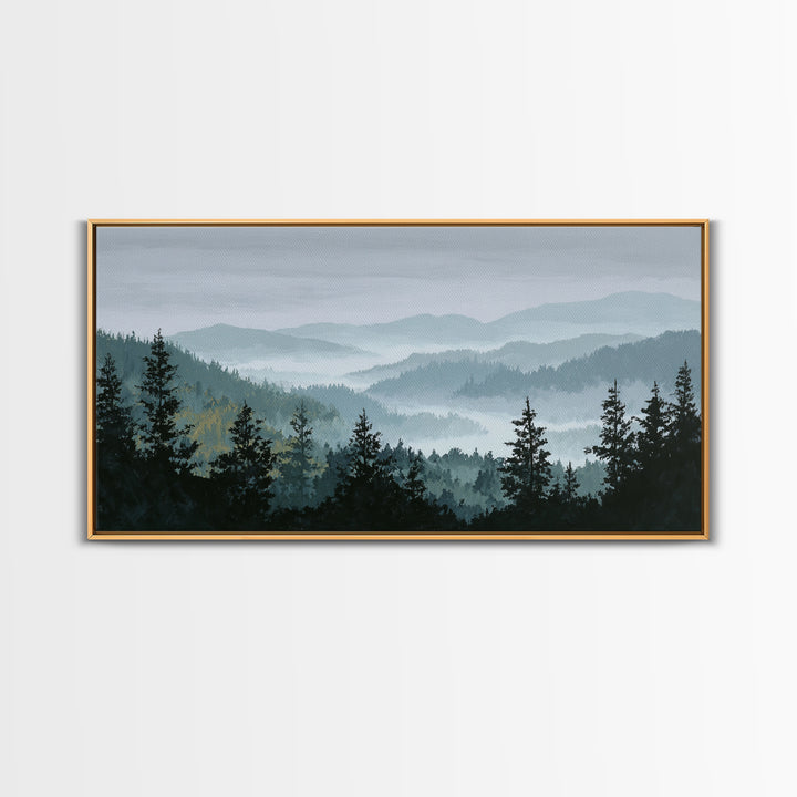 Quiet Forest Ridge Softened by Fog Canvas Print, Above Bed Art, Wall Art, Bedroom Decor, Fine Art, Serenity, Digital Print, ABA-2x1-58