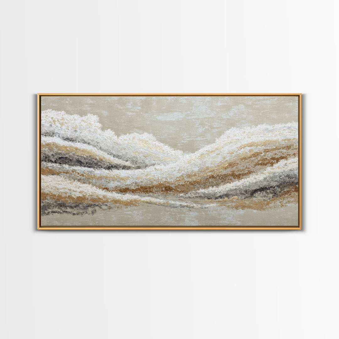 Warm Taupe Abstract Waves Framed Canvas Print, Above Bed Art, Japanese Wall Art, Bedroom Decor, Abstract Art, Serenity, ABA-2x1-59