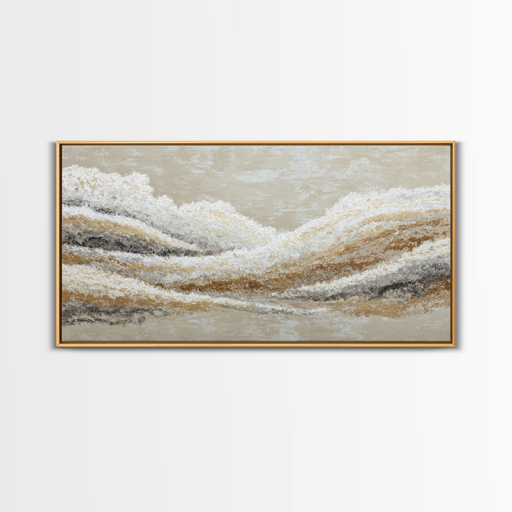 Warm Taupe Abstract Waves Framed Canvas Print, Above Bed Art, Japanese Wall Art, Bedroom Decor, Abstract Art, Serenity, ABA-2x1-59
