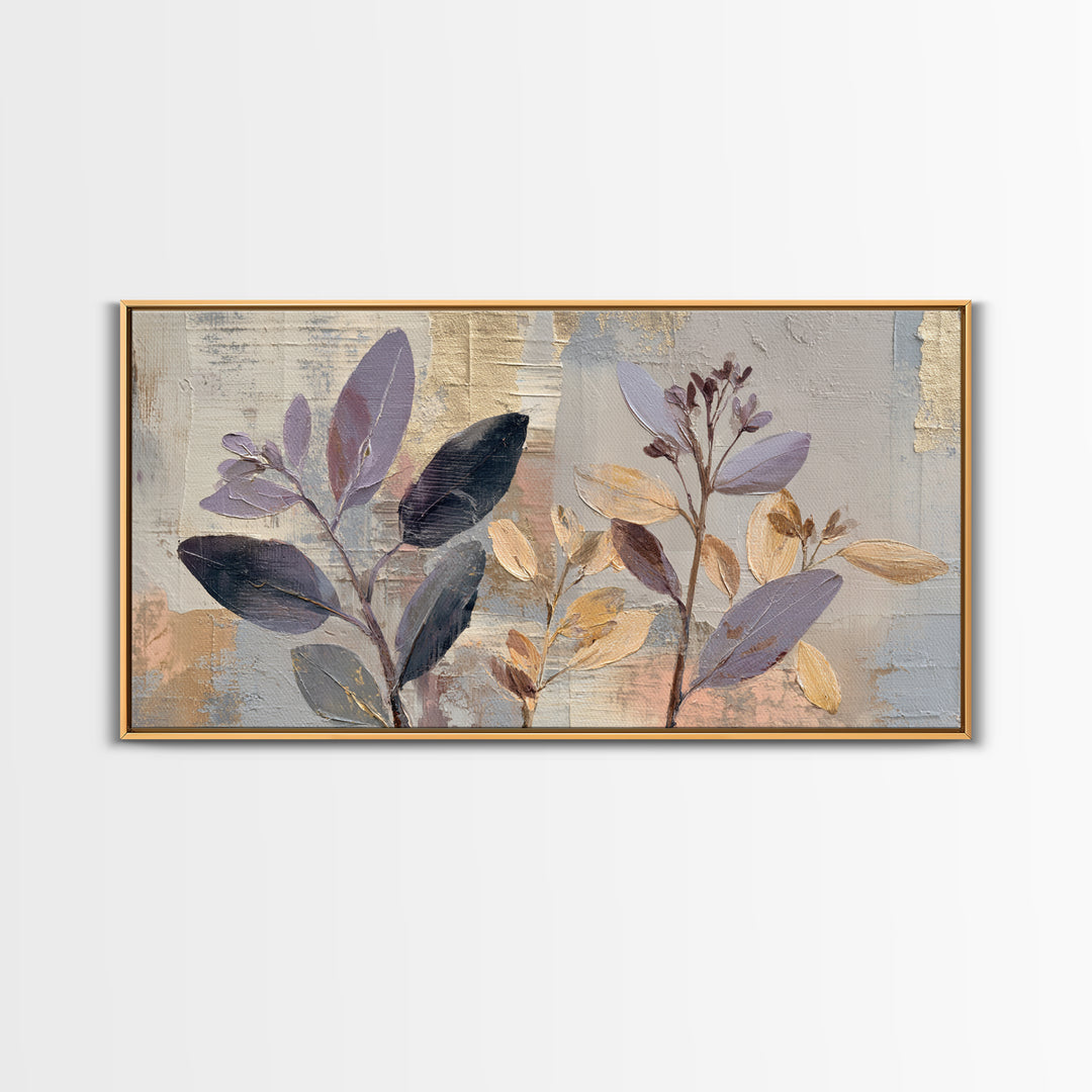 Tonal Botanical Shadows on Plaster Surface Framed Canvas Print, Above Bed Art, 3 Piece Wall Art, Bedroom Decor, Serenity, ABA-2x1-67