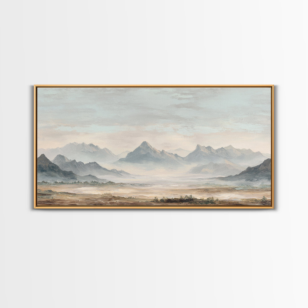 Panoramic Misty Mountain Landscape Canvas Print, Above Bed Art, Textured Wall Art, Bedroom Decor, Fine Art, Serenity, ABA-2x1-69