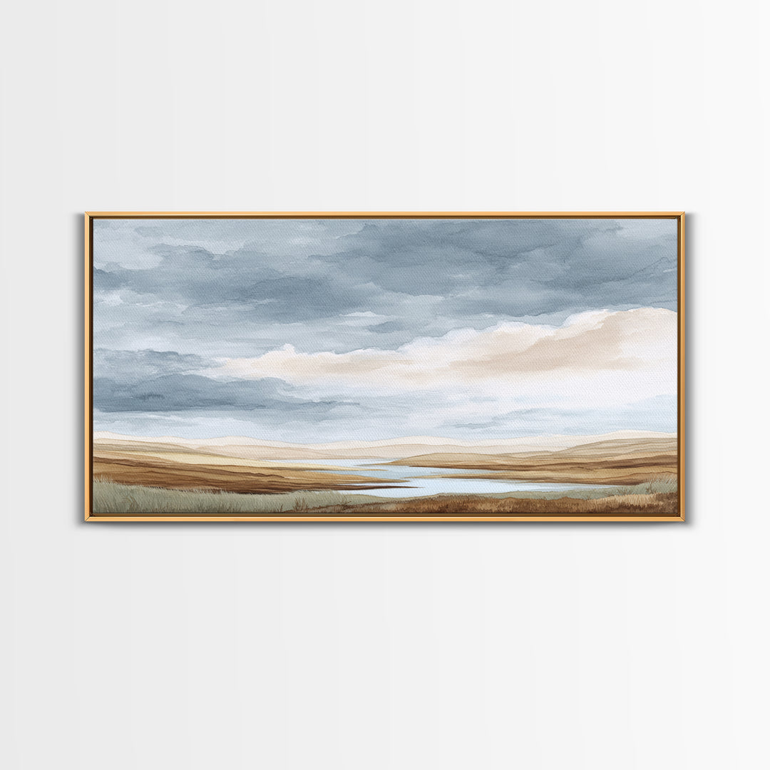 Tranquil Cloudscape with Blush Undertones Canvas Print, Above Bed Art, Dorm Decor, Bedroom Decor, Fine Art, Serenity, ABA-2x1-73