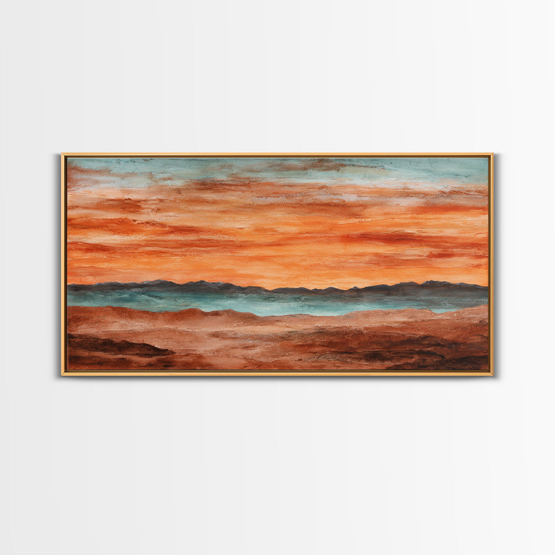 Dreamy Desert Sunset Framed Canvas Print, Above Bed Art, Statement Artwork, Bedroom Decor, Fine Art, Serenity, ABA-2x1-75