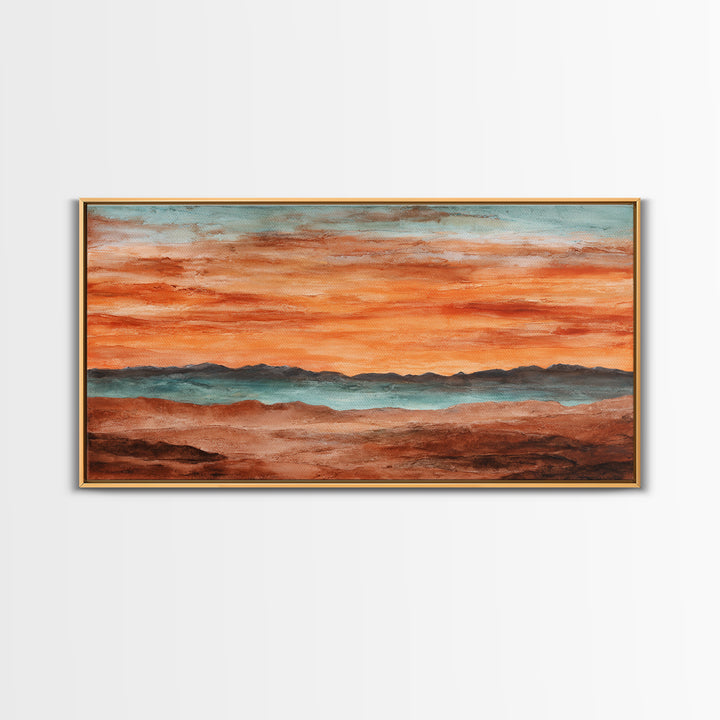 Dreamy Desert Sunset Framed Canvas Print, Above Bed Art, Statement Artwork, Bedroom Decor, Fine Art, Serenity, ABA-2x1-75