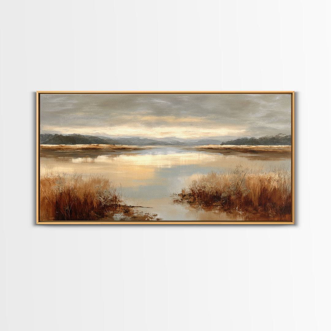 Calming Lake Reflection Framed Canvas Print, Above Bed Art, Living Room Wall Art, Bedroom Decor, Serenity, Luxury Decor, ABA-2x1-79