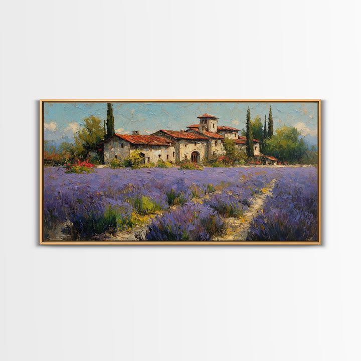 Oversized Lavender Field Framed Canvas Print, Above Bed Art, Sage Green Wall Art, Bedroom Decor, Serenity, Modern Decor, ABA-2x1-87