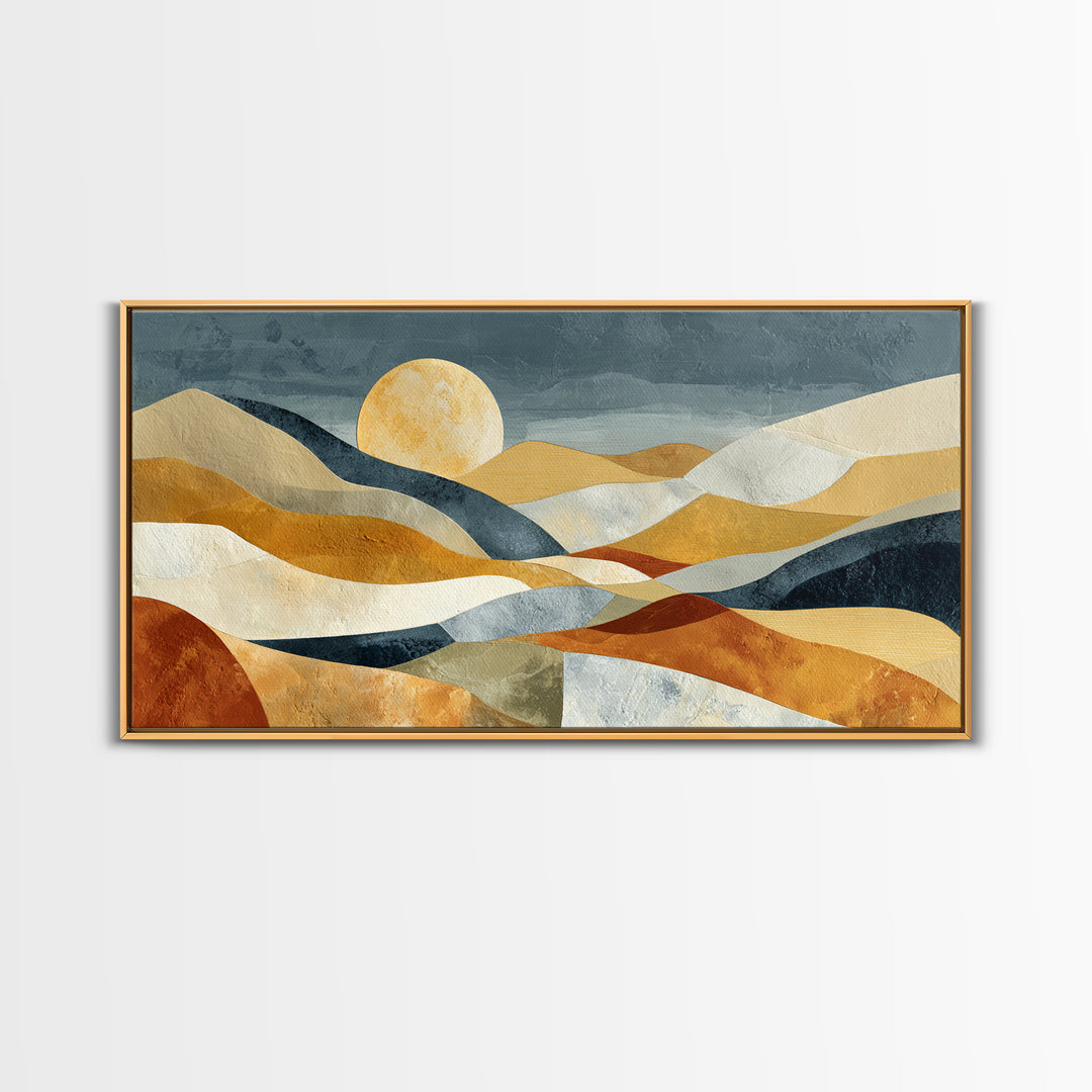 Abstract Sunrise Geometry Framed Canvas Print, Above Bed Art, Bedroom Decor, Abstract Art, Serenity, Living Room Wall Art, ABA-2x1-88