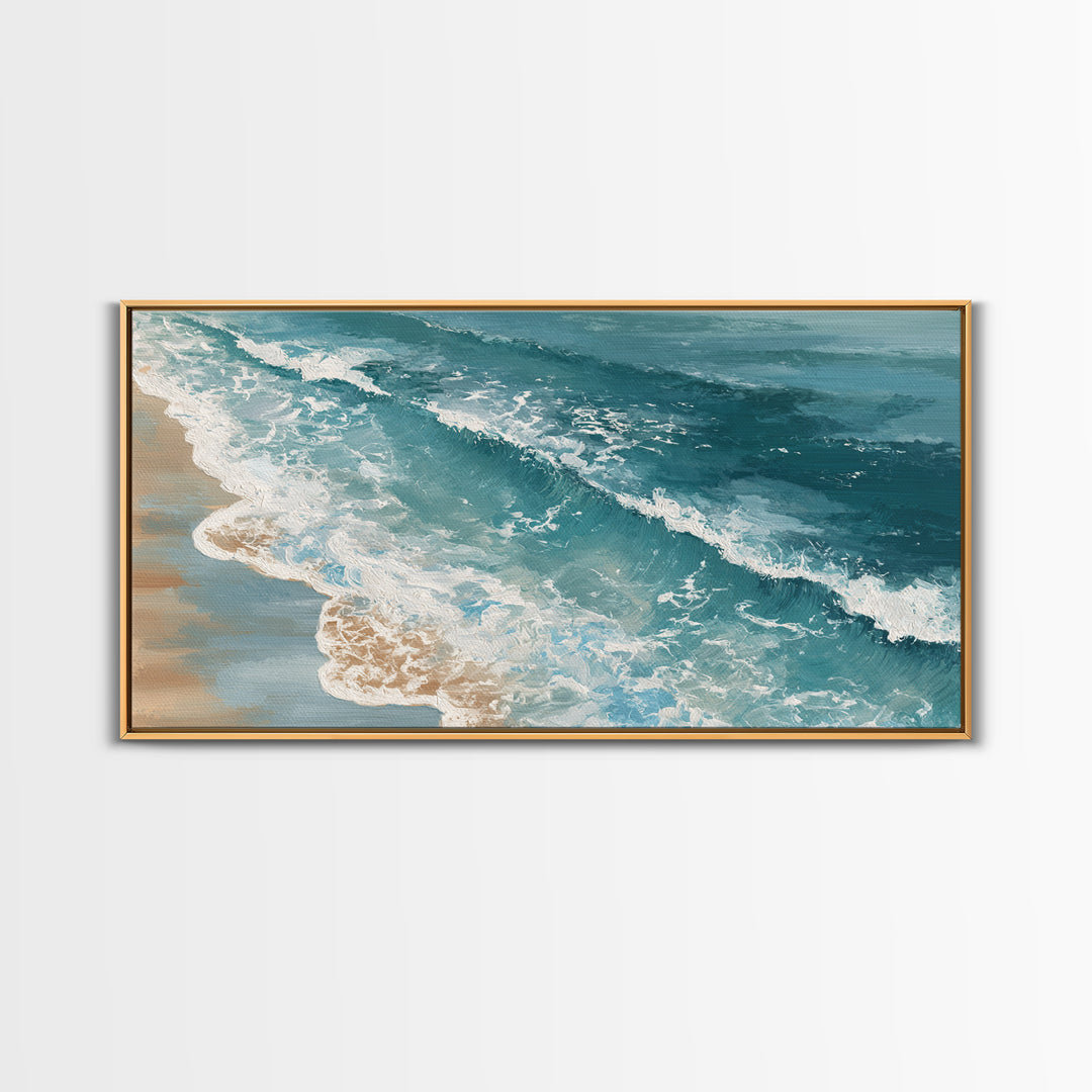 Serene Ocean Tide Seen from Above Canvas Print, Above Bed Art, Bedroom Decor, Oil Painting, Serenity, Boho Decor, Western Decor, ABA-2x1-89