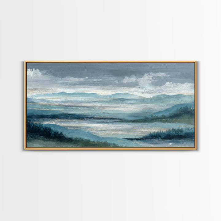 Soft Alpine Horizon Framed Canvas Print, Above Bed Art, Apartment Decor, Bedroom Decor, Fine Art, Serenity, Photography Prints, ABA-2x1-92