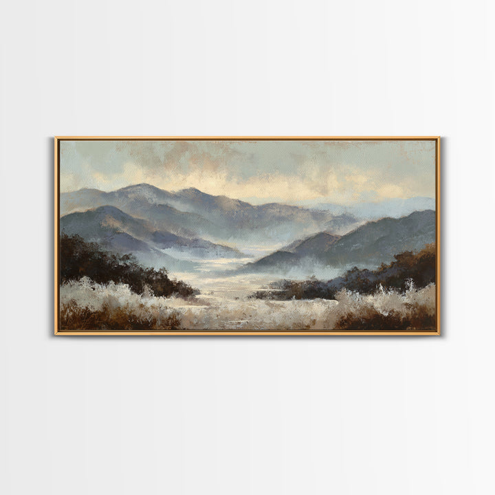 Panoramic Misty Mountain Landscape Canvas Print, Above Bed Art, Textured Wall Art, Bedroom Decor, Fine Art, Serenity, ABA-2x1-93
