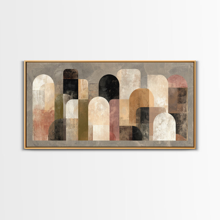 Neutral Abstract Arches Framed Canvas Print, Above Bed Art, Japanese Wall Art, Bedroom Decor, Fine Art, Serenity, Neutral Decor, ABA-2x1-96