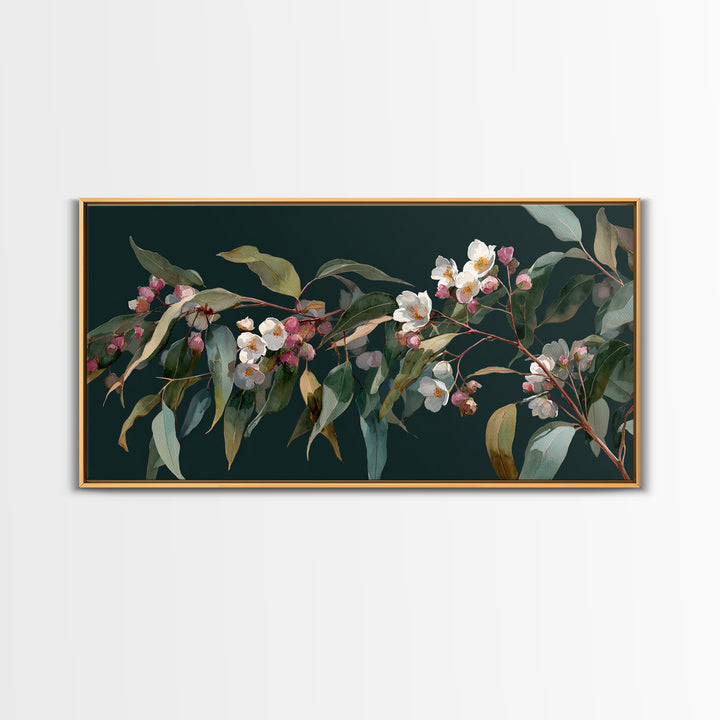 Soft Eucalyptus Branches Arranged Symmetrically Canvas Print, Above Bed Art, Bedroom Decor, Watercolor Art, Serenity, ABA-2x1-98