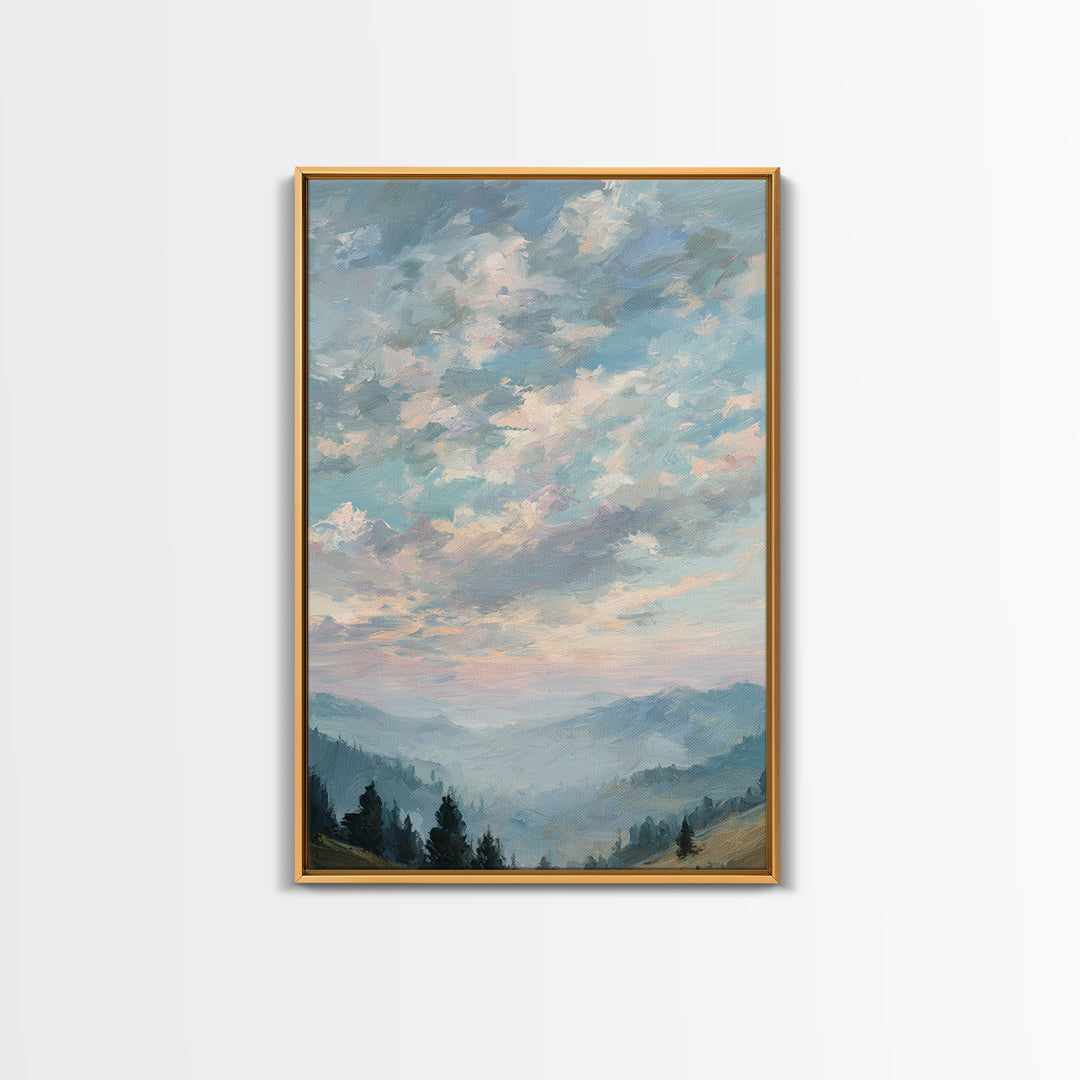 Tranquil Cloudscape with Blush Undertones Framed Canvas Print, Above Bed Art, Digital Art, Bedroom Decor, Fine Art, Serenity, ABA-2x3-13