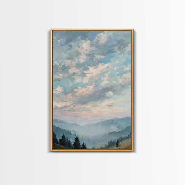 Tranquil Cloudscape with Blush Undertones Framed Canvas Print, Above Bed Art, Digital Art, Bedroom Decor, Fine Art, Serenity, ABA-2x3-13