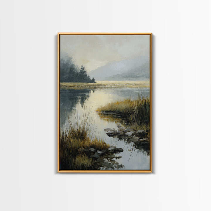 Calming Lake Reflection Framed Canvas Print, Above Bed Art, Gallery Decor, Bedroom Decor, Fine Art, Serenity, Wall Art, ABA-2x3-19