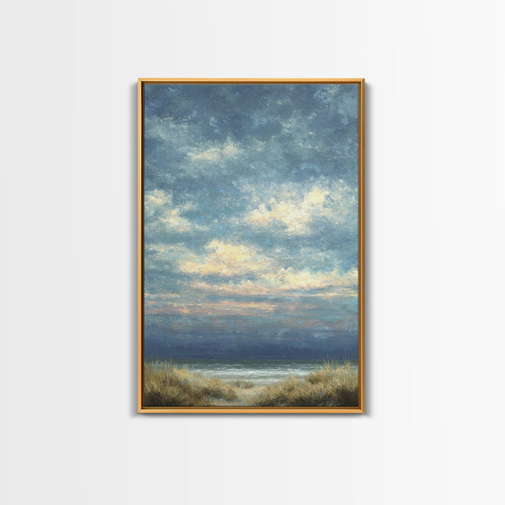 Tranquil Cloudscape with Blush Undertones Framed Canvas Print, Above Bed Art, Digital Art, Bedroom Decor, Fine Art, Serenity, ABA-2x3-37