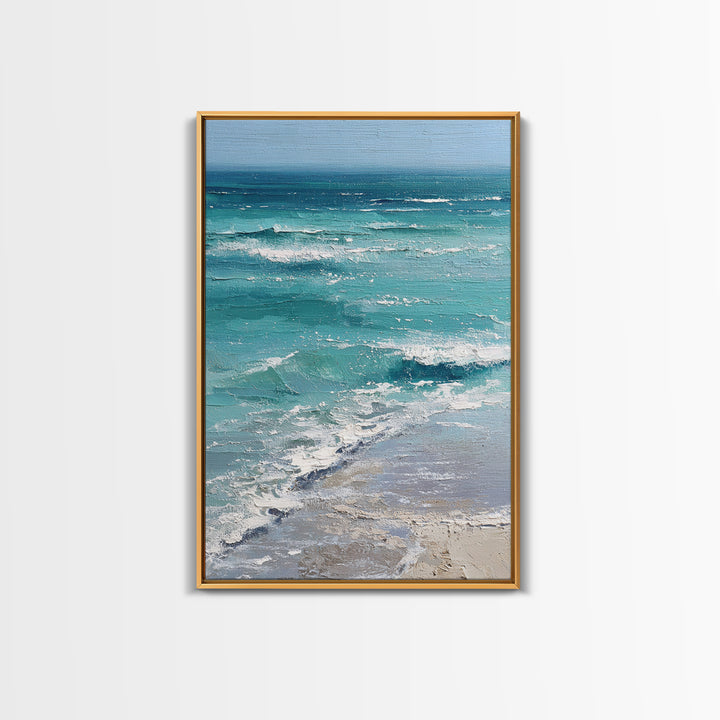 Serene Ocean Tide Seen from Above Framed Canvas Print, Above Bed Art, Dorm Decor, Bedroom Decor, Serenity, Dopamine Decor, ABA-2x3-53