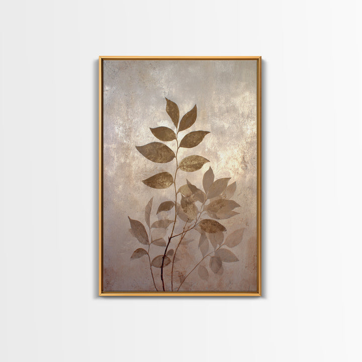 Tonal Botanical Shadows on Plaster Surface Framed Canvas Print, Above Bed Art, Bedroom Decor, Oil Painting, Serenity, ABA-2x3-55