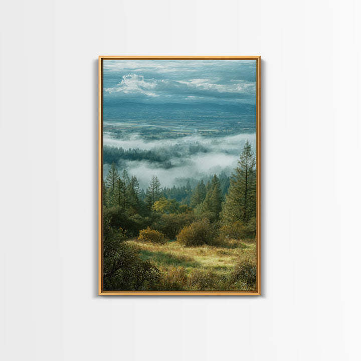 Quiet Forest Ridge Softened by Fog Canvas Print, Above Bed Art, Digital Prints, Bedroom Decor, Oil Painting, Serenity, ABA-2x3-70