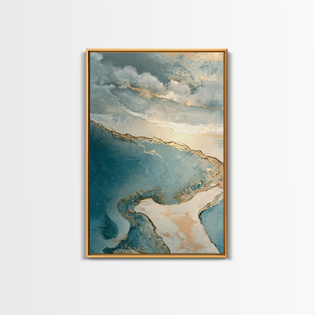 Serene Ocean Tide Seen from Above Canvas Print, Above Bed Art, Digital Print, Bedroom Decor, Watercolor Art, Serenity, ABA-2x3-77