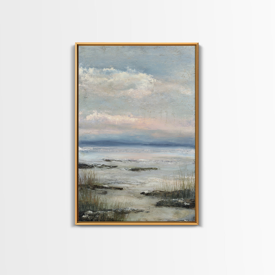 Tranquil Cloudscape with Blush Undertones Framed Canvas Print, Above Bed Art, Printable Art, Bedroom Decor, Fine Art, Serenity, ABA-2x3-85