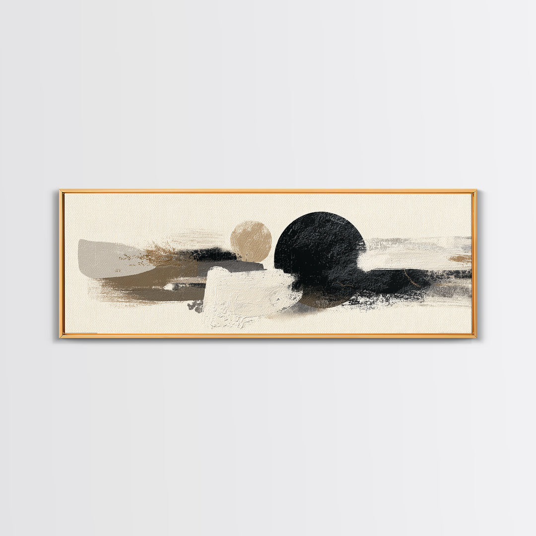 Japandi Ink Shapes Framed Canvas Print, Above Bed Art, Wall Decor, Bedroom Decor, Abstract Art, Serenity, Apartment Decor, ABA-3x1-10