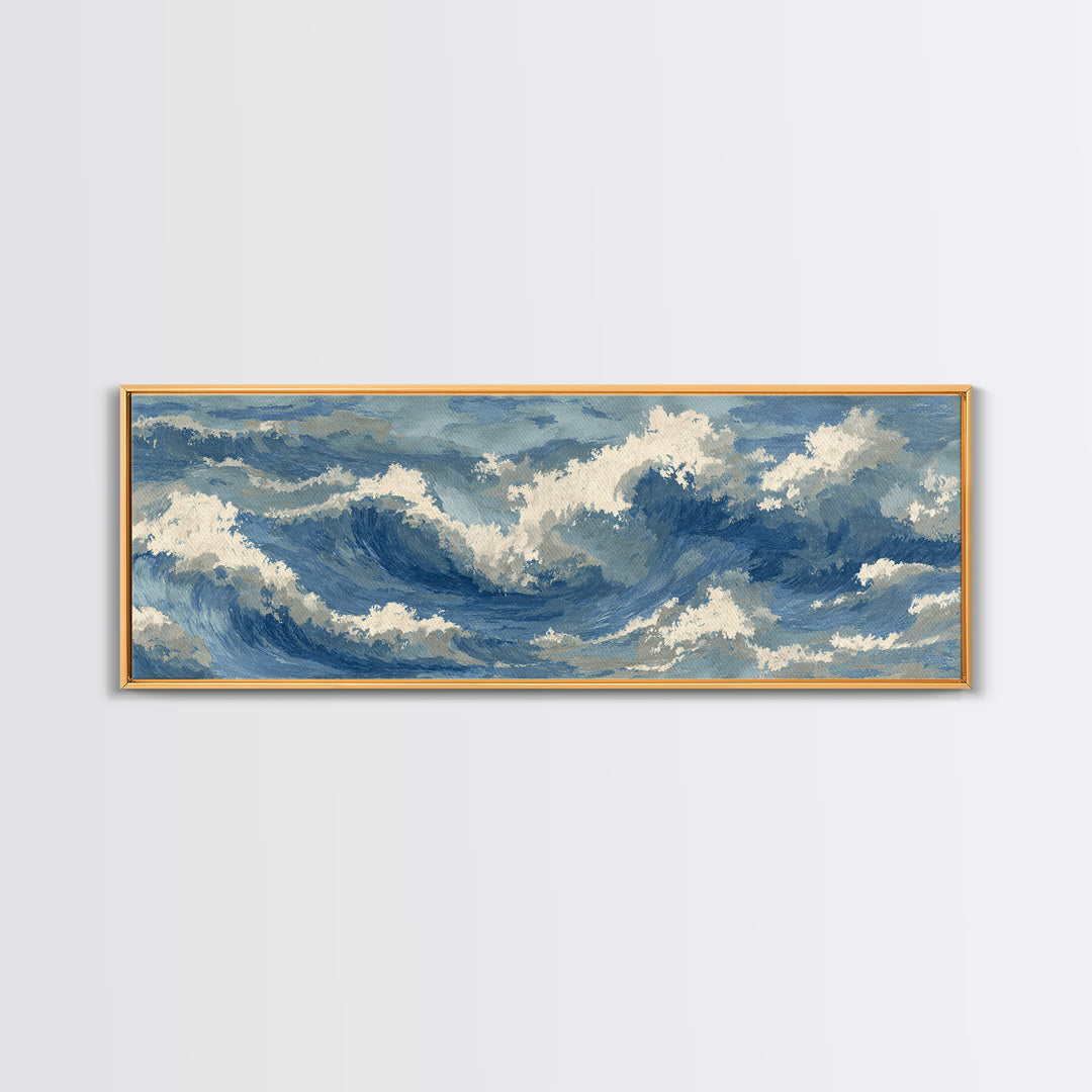 Serene Ocean Tide Seen from Above Canvas Print, Above Bed Art, Bedroom Decor, Oil Painting, Serenity, Boho Decor, Western Decor, ABA-3x1-13