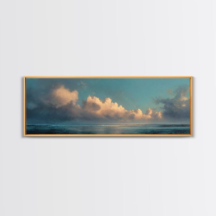 Tranquil Cloudscape with Blush Undertones Canvas Print, Above Bed Art, Horizontal Wall Art, Bedroom Decor, Fine Art, Serenity, ABA-3x1-21