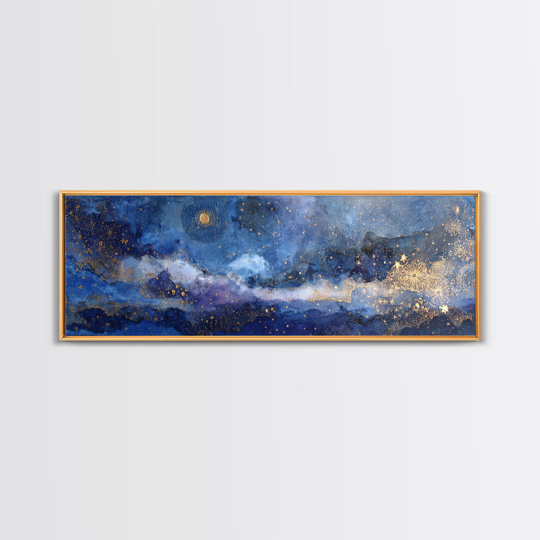 Subtle Celestial Scene Canvas Print, Above Bed Art, Printable Art, Bedroom Decor, Oil Painting, Serenity, Bedroom Wall Art, ABA-3x1-29