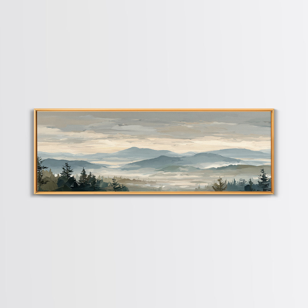 Soft Alpine Horizon Canvas Print, Above Bed Art, Home Decor, Bedroom Decor, Oil Painting, Serenity, Contemporary Art, ABA-3x1-40