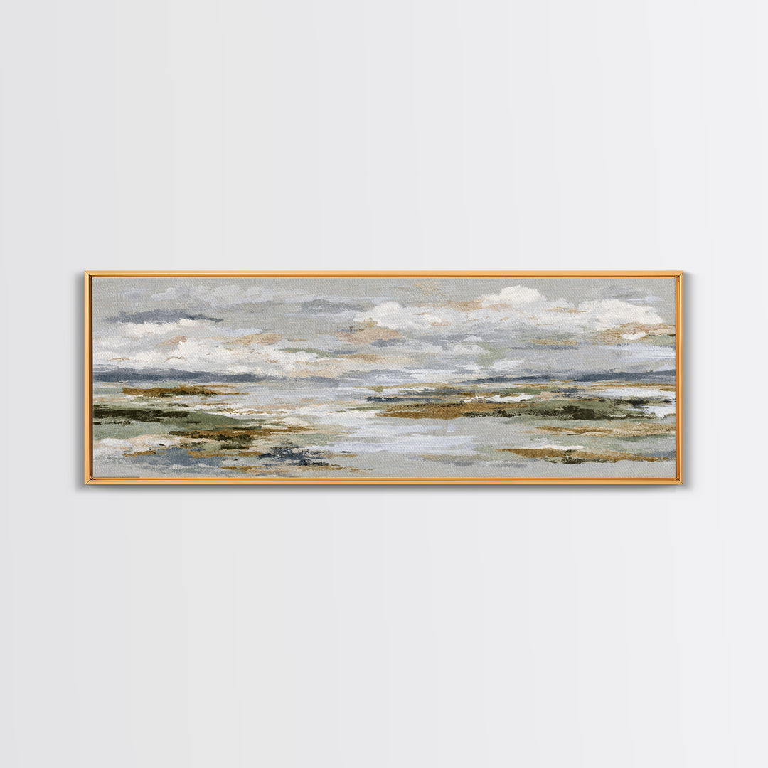 Tranquil Cloudscape with Blush Undertones Canvas Print, Above Bed Art, Horizontal Wall Art, Bedroom Decor, Fine Art, Serenity, ABA-3x1-45