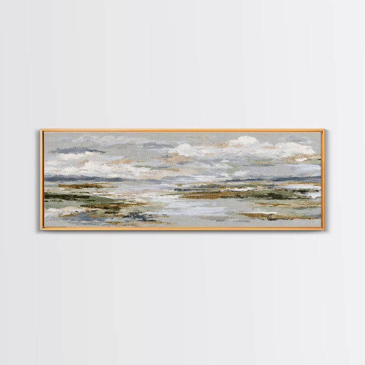 Tranquil Cloudscape with Blush Undertones Canvas Print, Above Bed Art, Horizontal Wall Art, Bedroom Decor, Fine Art, Serenity, ABA-3x1-45