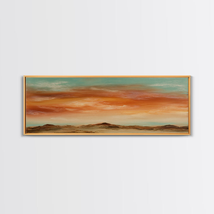 Dreamy Desert Sunset Framed Canvas Print, Above Bed Art, Digital Art, Bedroom Decor, Fine Art, Serenity, Living Room Decor, ABA-3x1-47