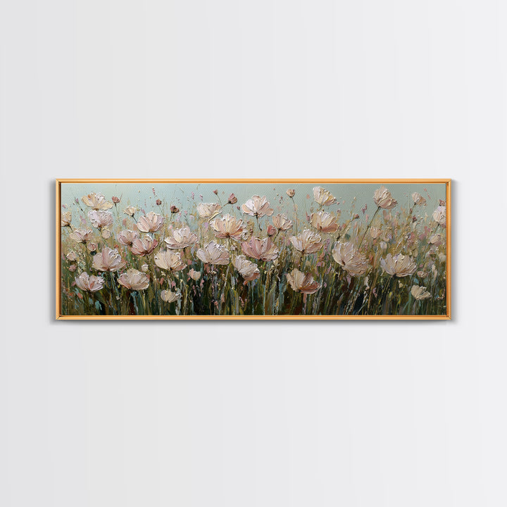 Wide Meadow of Muted Wildflowers at Dusk Canvas Print, Above Bed Art, Bedroom Decor, Serenity, Boho Decor, Western Decor, ABA-3x1-50